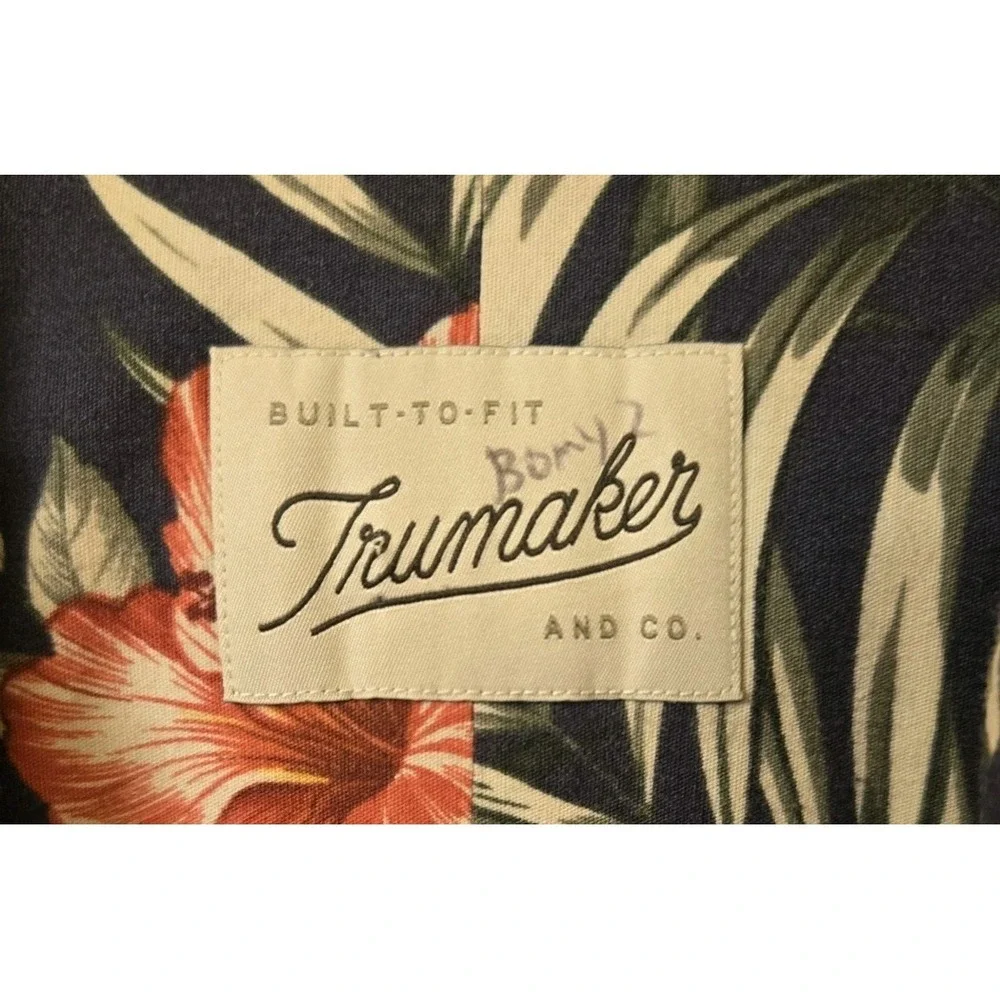 Trumaker Built-to-Fit Cotton/Rayon Tailored Shirt Mens XL‎ Green Floral Hawaiian
